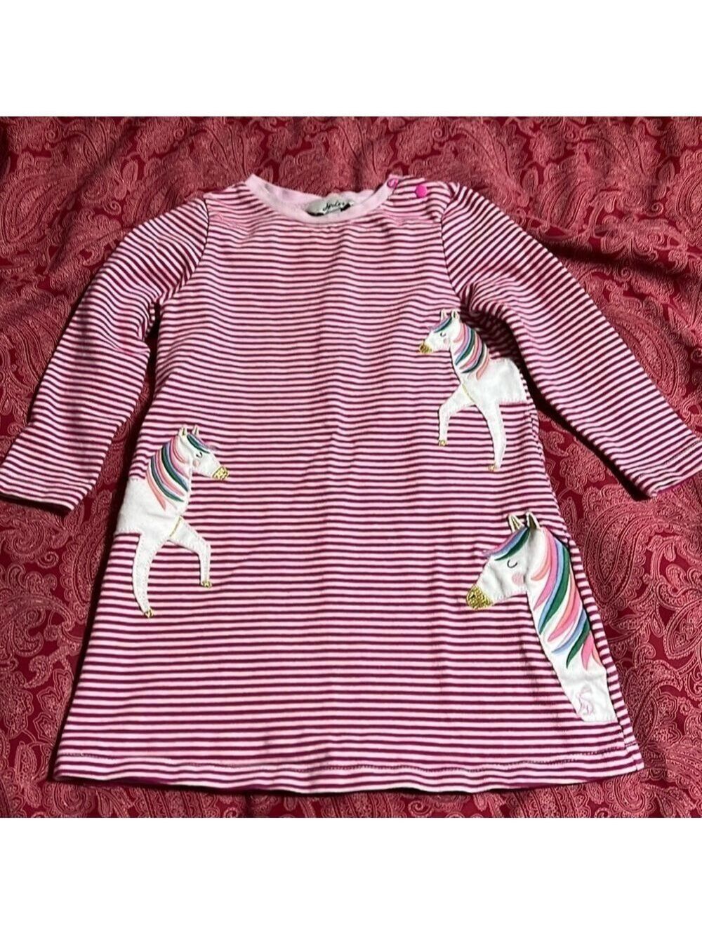 JOULES girls pink striped dress with pony fabric accents. Size 2